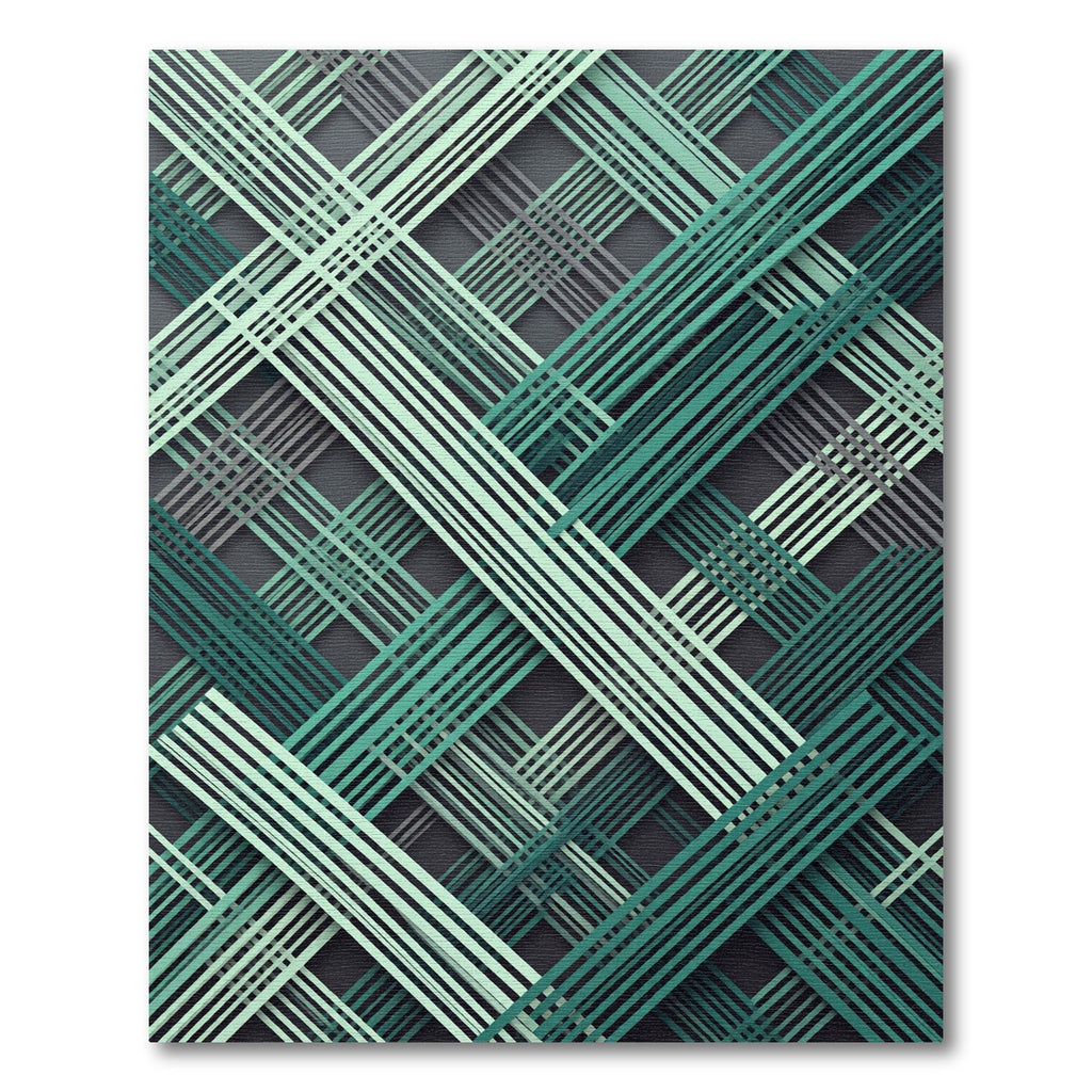 Modern Emerald Intersecting Line Grid Rug