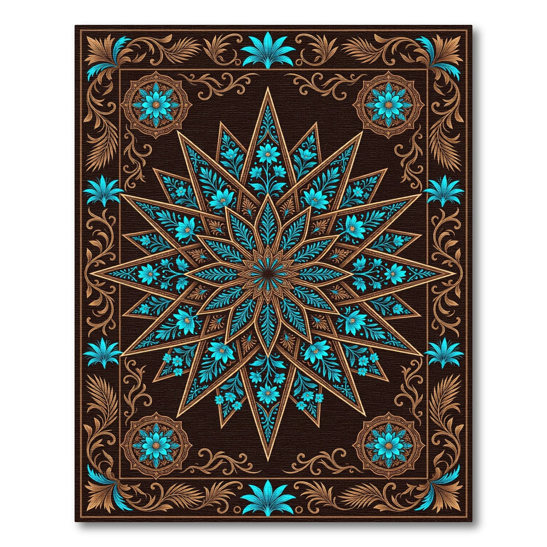 Celestial Teal Starburst Filigree Rug