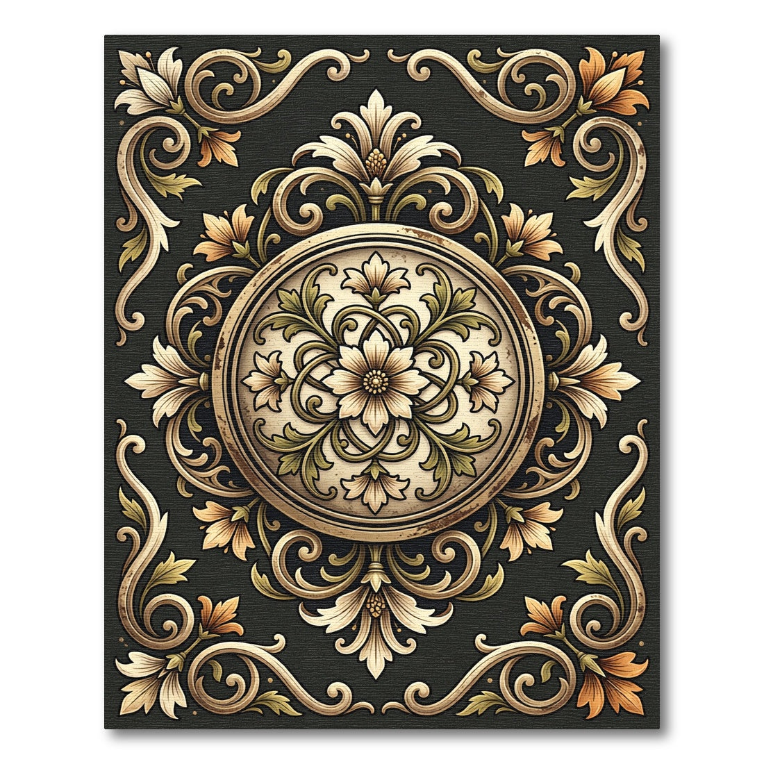 Rich Golden Vine Intertwined Bloom Rug