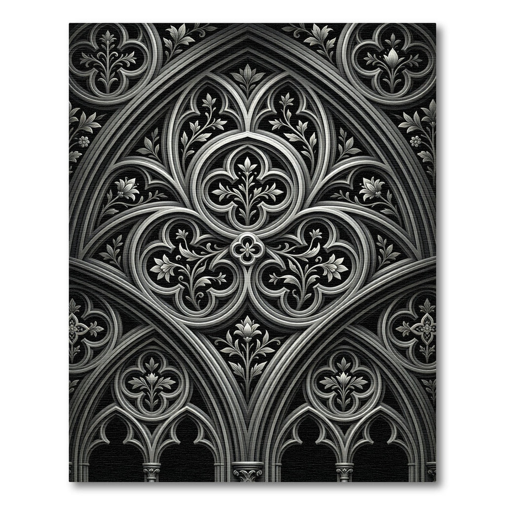 Gothic Monochrome Floral Archway Relief Rug