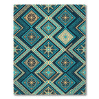 Teal Gold Ornate Geometric Diamond Rug