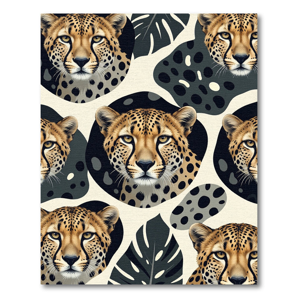 Elegant Cheetah Face Tropical Leaf Accent Rug