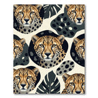 Elegant Cheetah Face Tropical Leaf Accent Rug