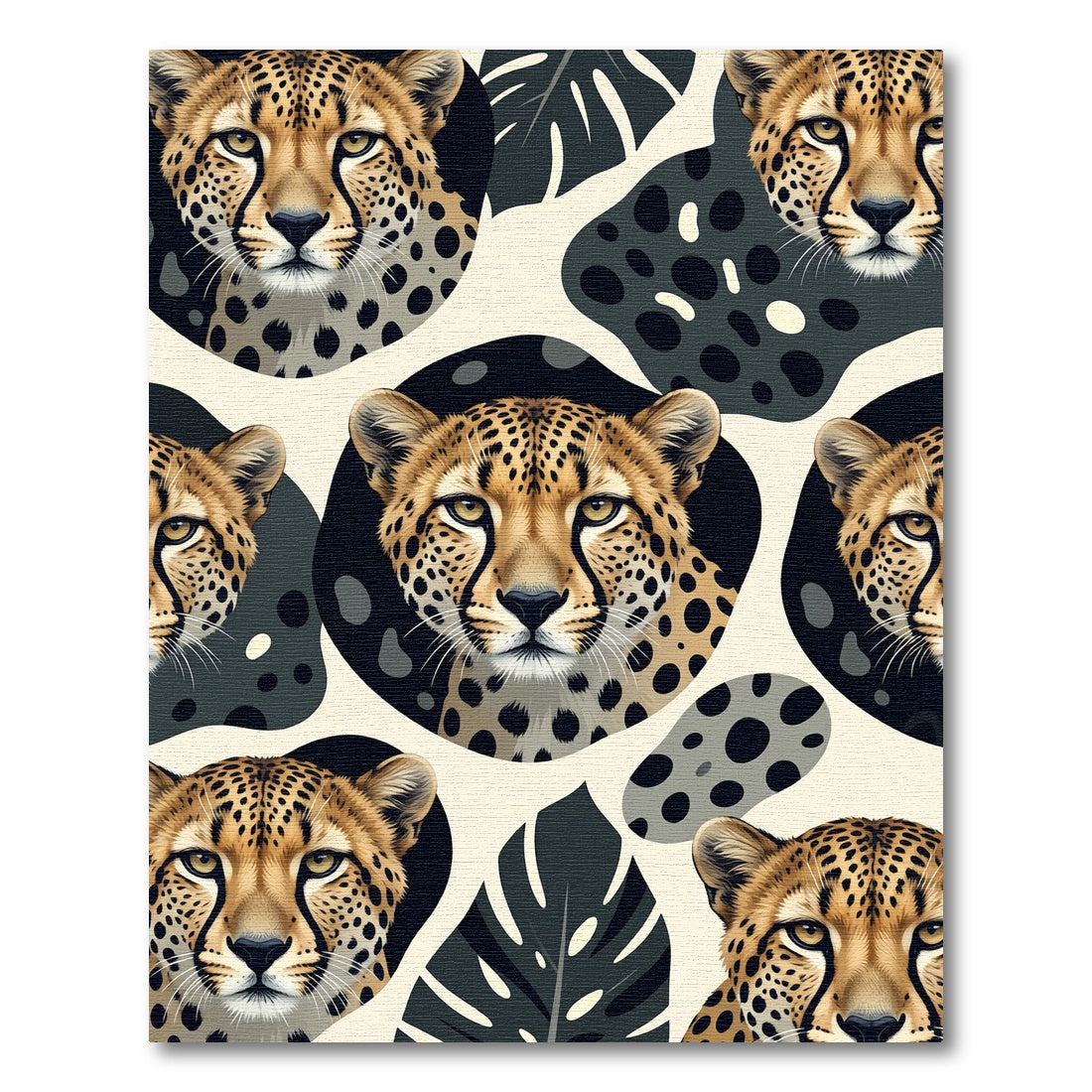 Elegant Cheetah Face Tropical Leaf Accent Rug