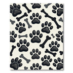 Charcoal Paw Print and Bone Illustration Rug