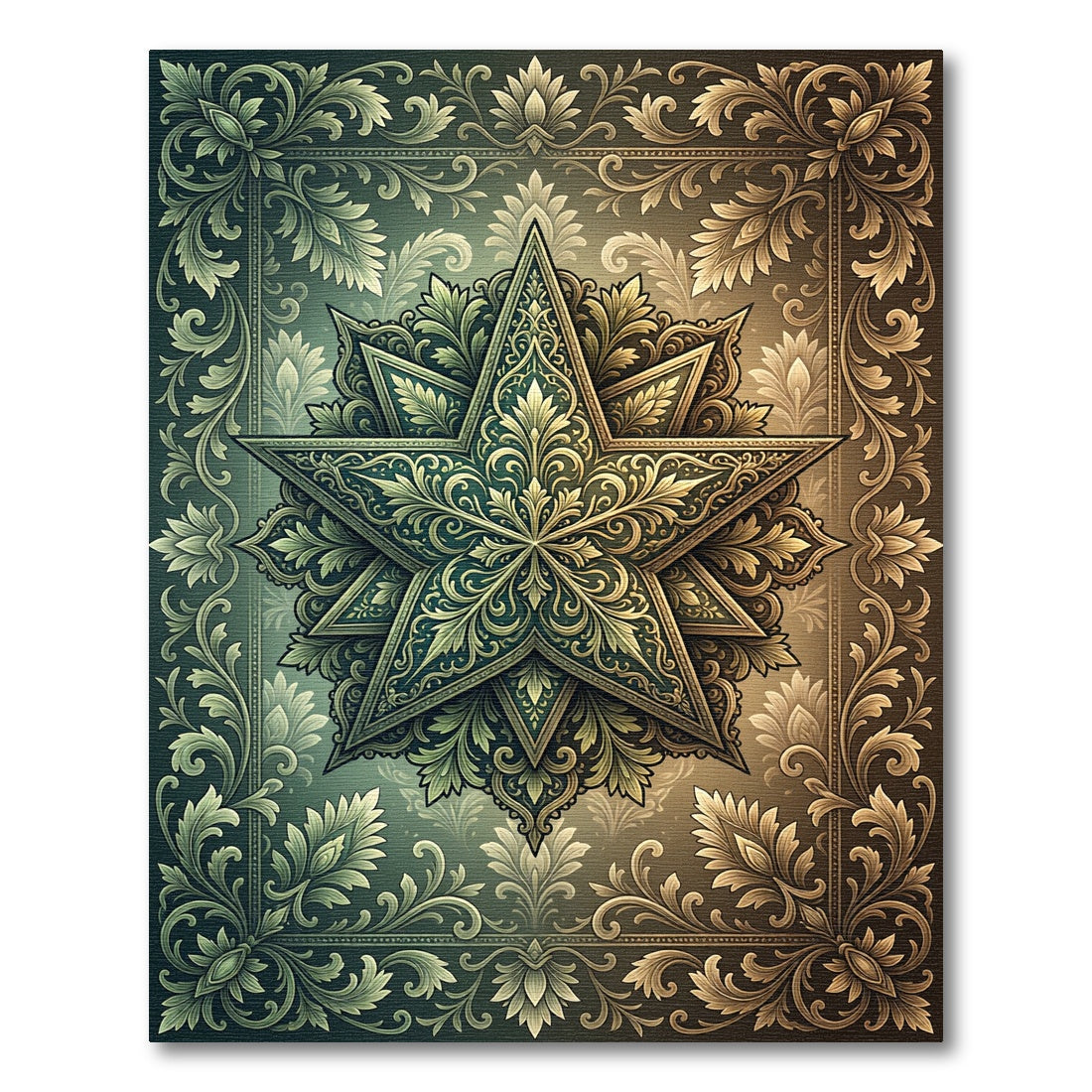 Ornate Gold Starburst Damask Foliage Rug