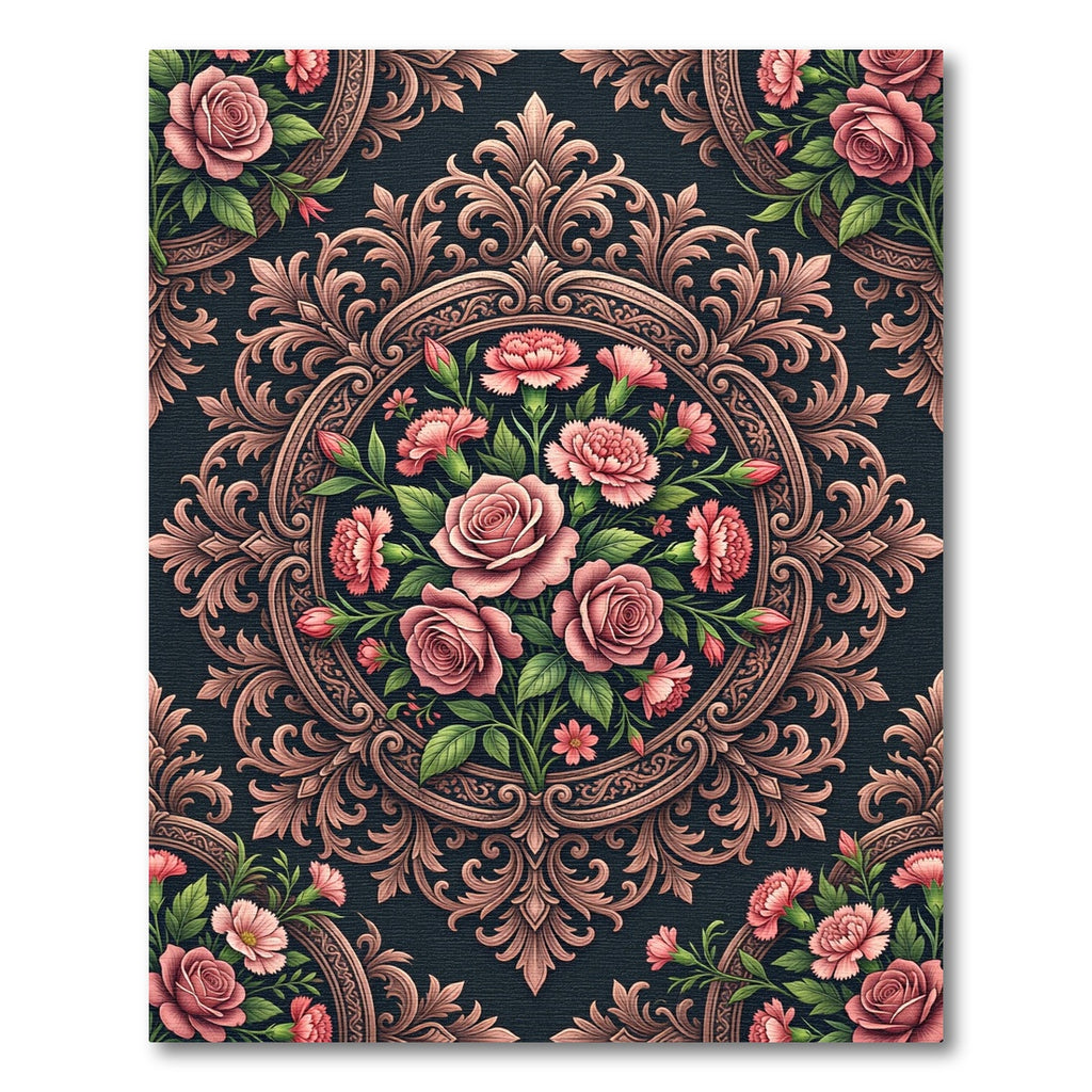 Elegant Blush Rose Floral Medallion Rug