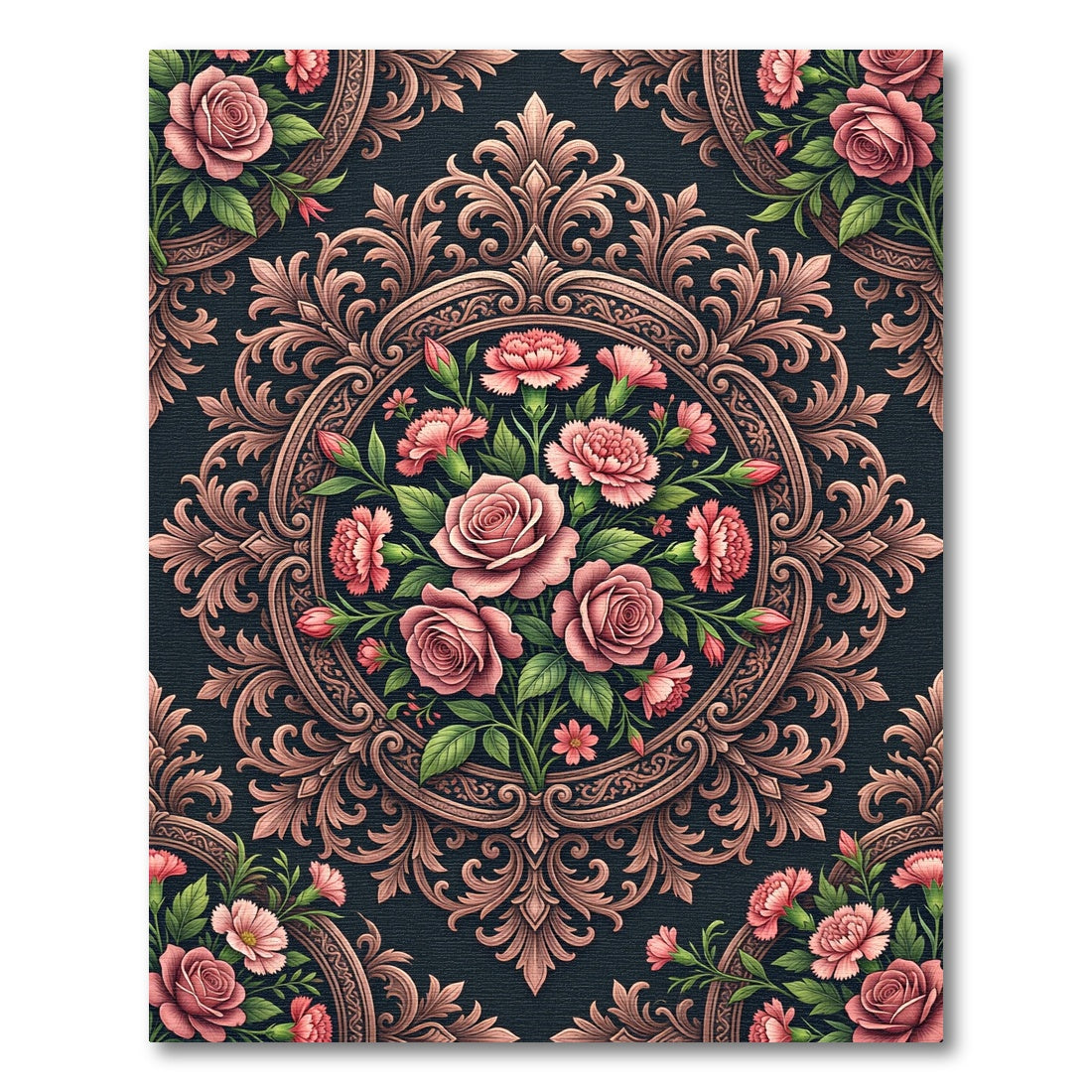 Elegant Blush Rose Floral Medallion Rug