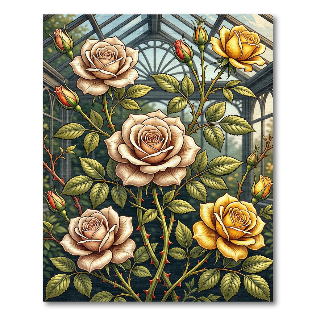 Elegant Golden Rose Greenhouse Arrangement Rug