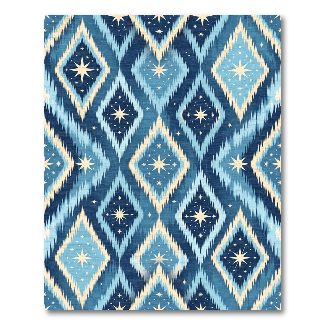 Celestial Blue Ikat Diamond Star Rug