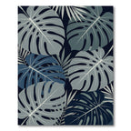 Tropical Monstera Leaf Navy Foliage Rug