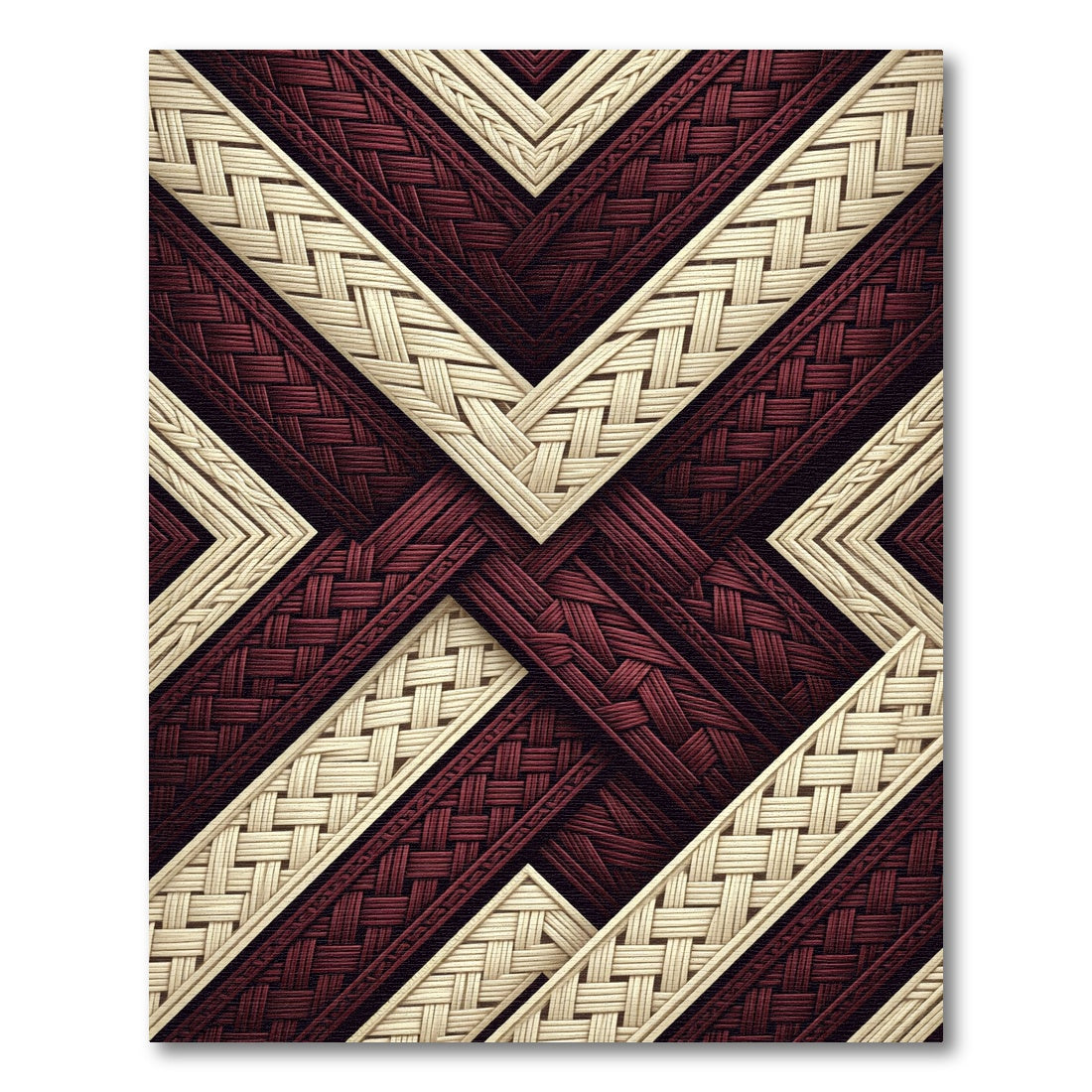 Woven Burgundy Cream Geometric Overlay Rug