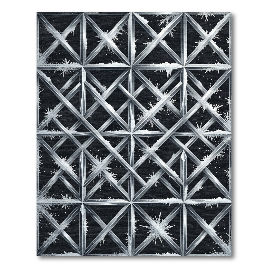 Frosted Geometric Metallic Silver Lattice Rug