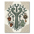 Earthy Green Mystical Key Acorn Mandala Rug