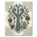 Earthy Green Mystical Key Acorn Mandala Rug
