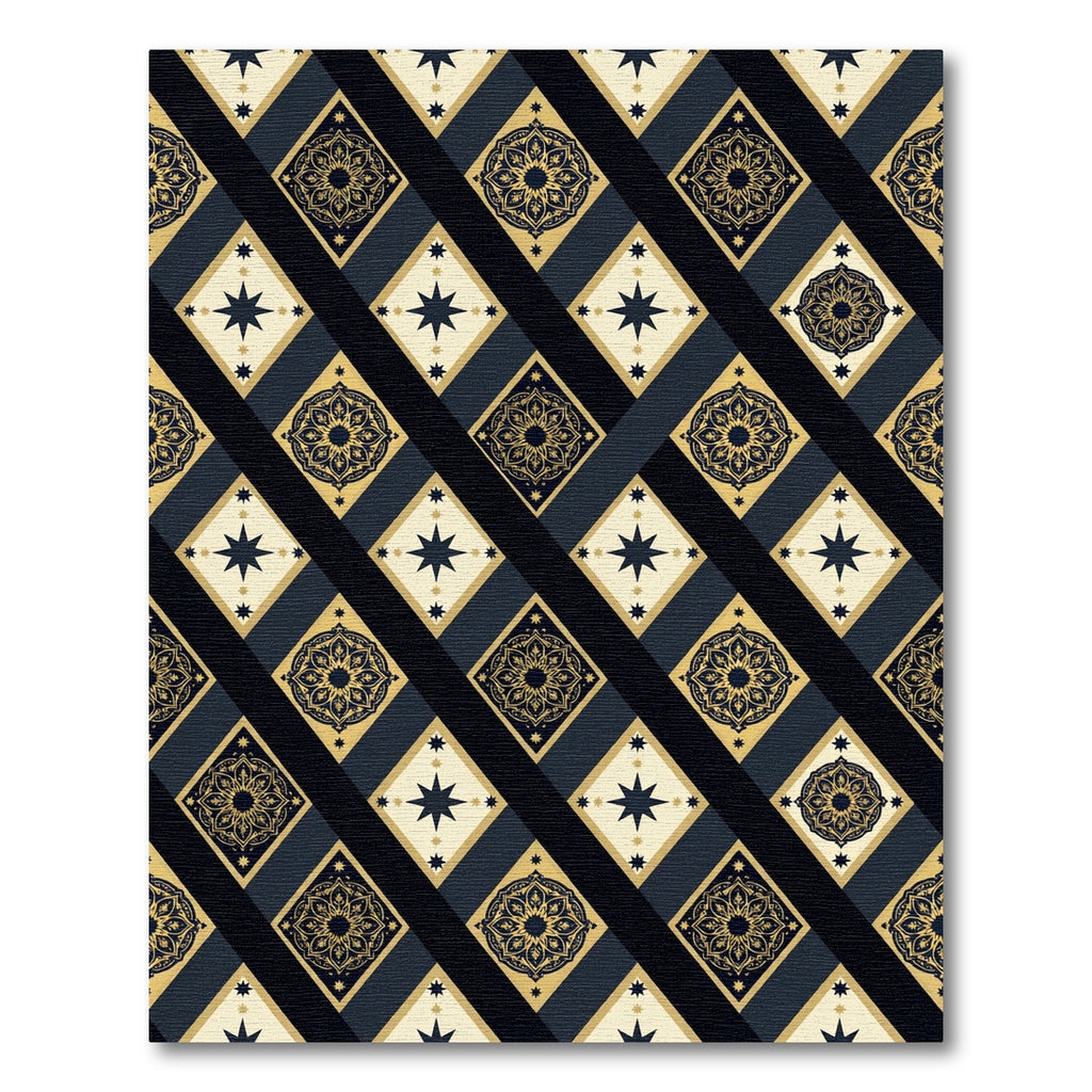 Navy Gold Celestial Diamond Medallion Rug