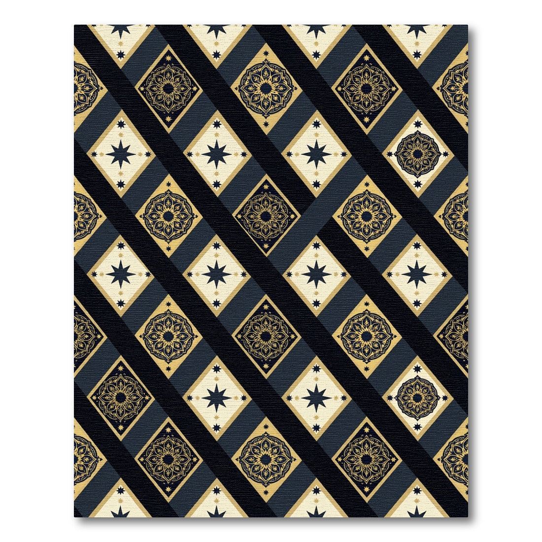 Navy Gold Celestial Diamond Medallion Rug