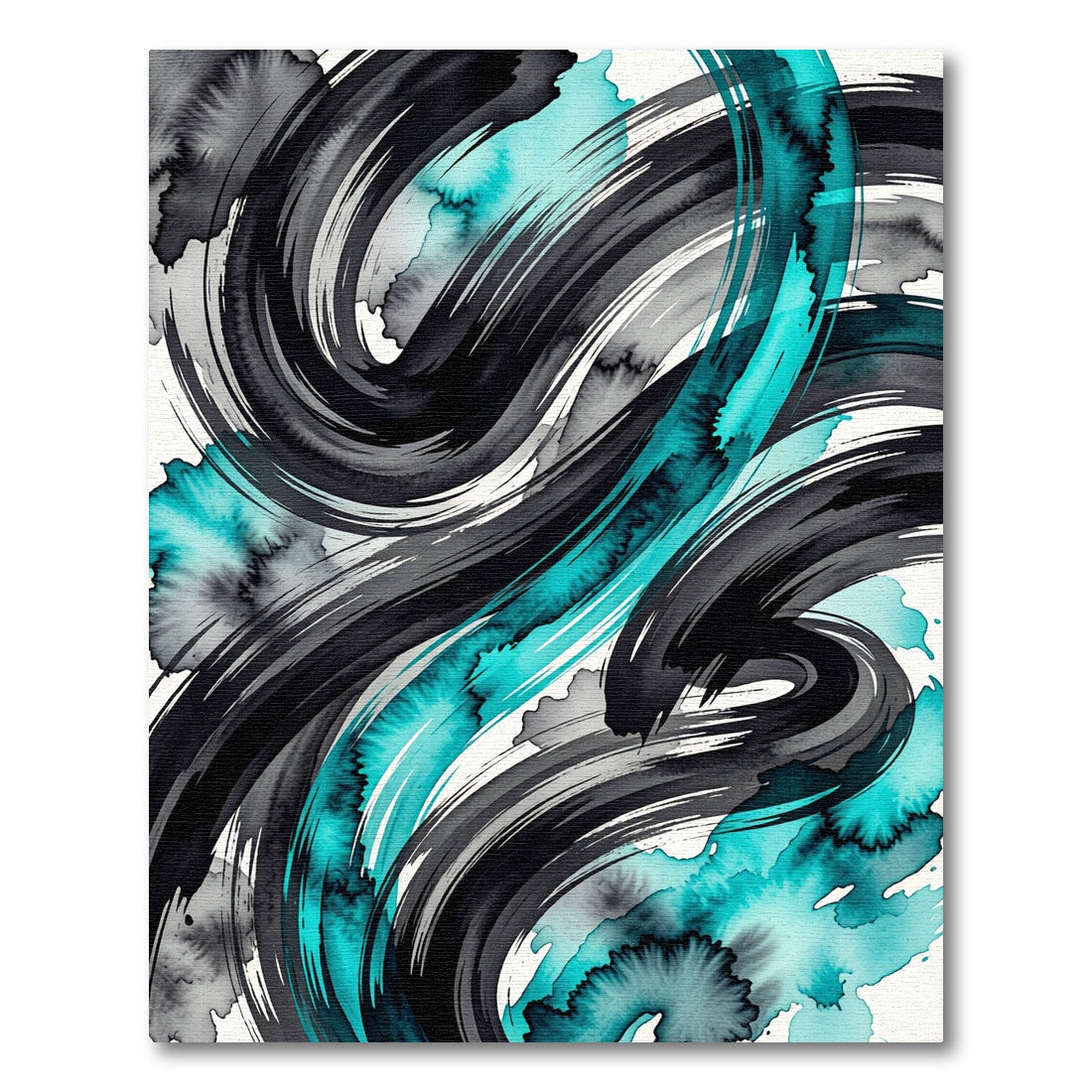 Abstract Teal and Black Swirl Art Rug