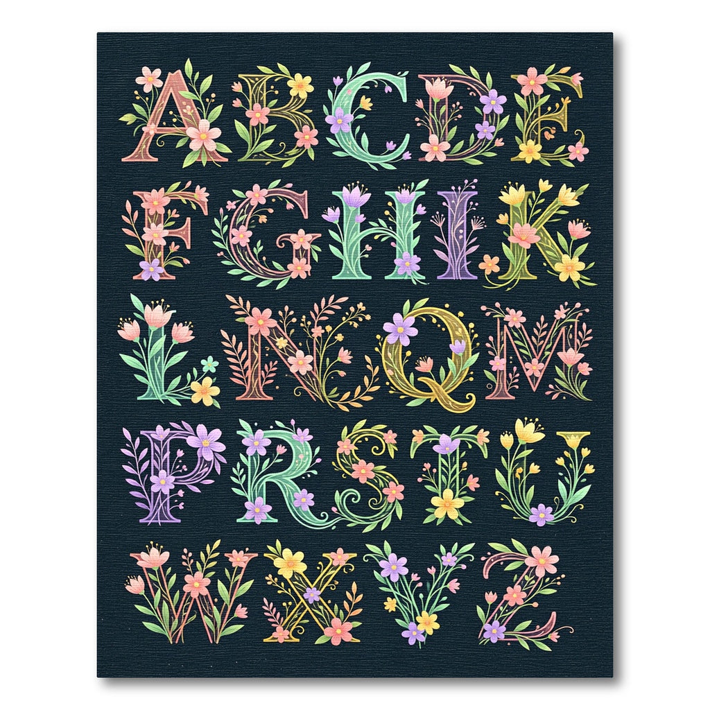 Floral Botanical Alphabet Letter Garden Art Rug