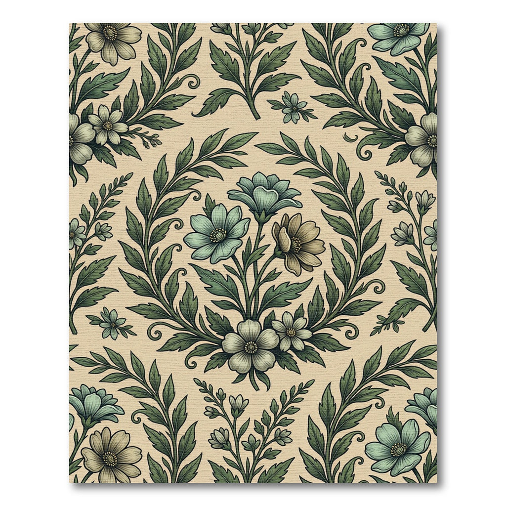 Sage Botanical Bloom Wreath Tapestry Rug