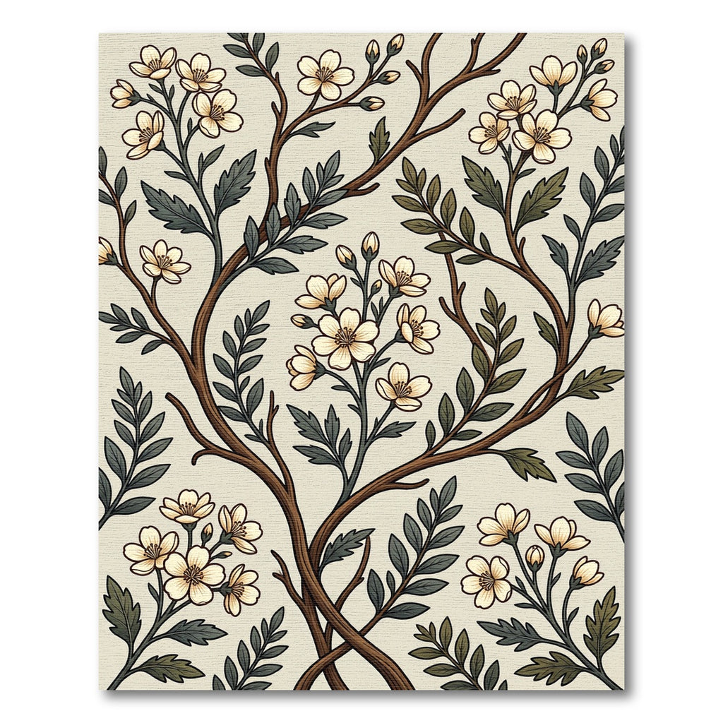 Vintage Cream Floral Branch Botanical Rug