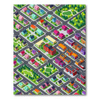 Isometric Colorful Village Street Map Grid Rug