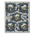 Ornate Blue Ribbon Village Scene Rug