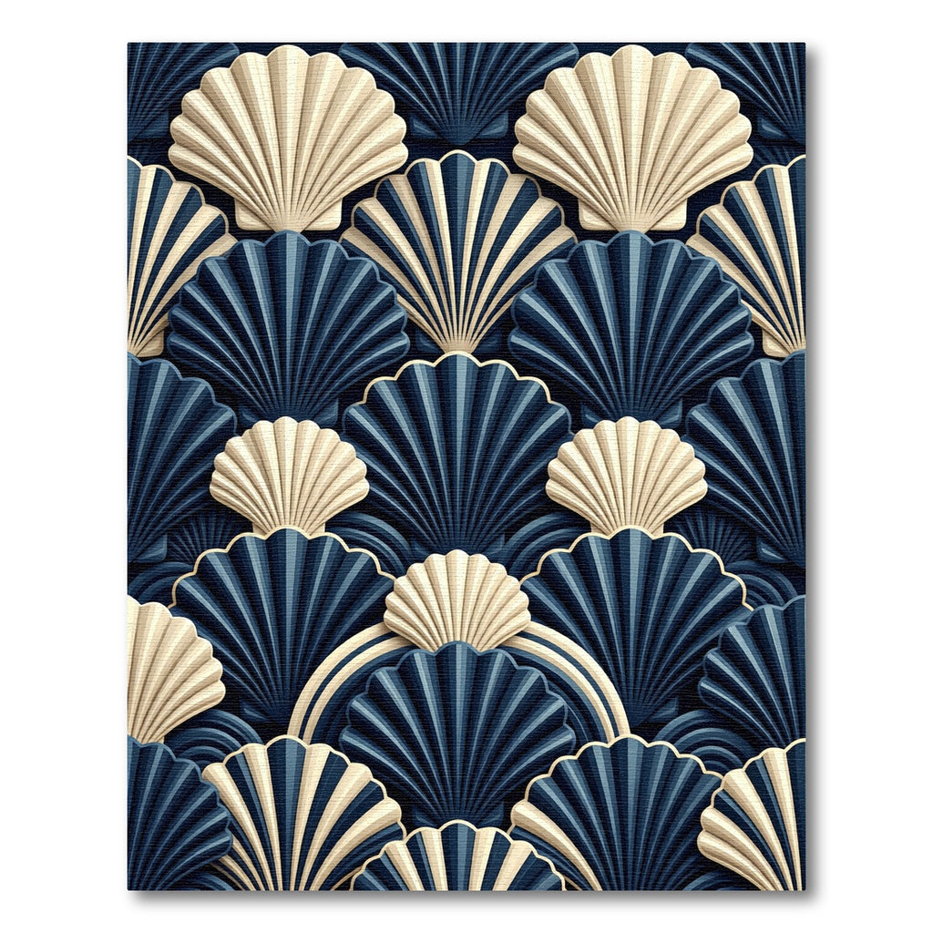 Art Deco Navy Cream Shell Wave Rug