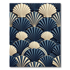 Art Deco Navy Cream Shell Wave Rug