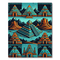 Turquoise Orange Ancient Pyramid Collage Rug