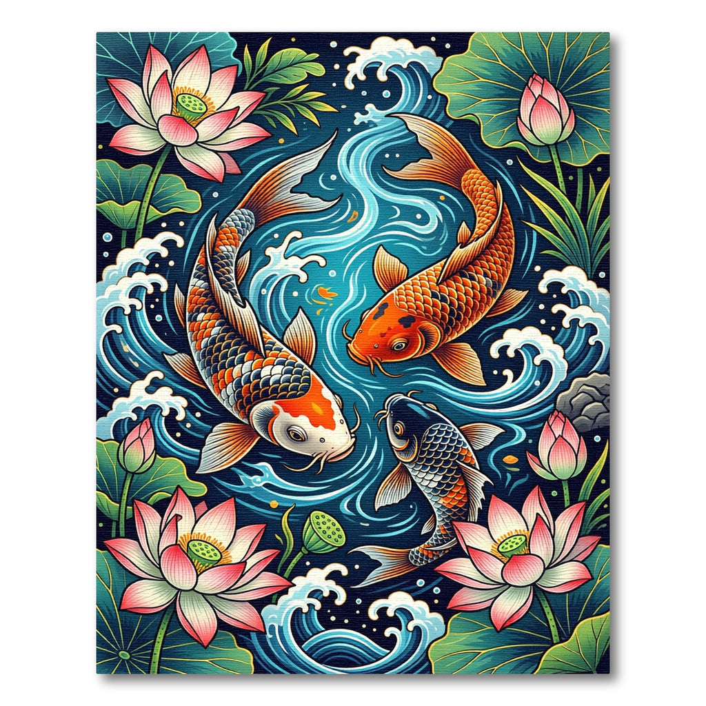 Vibrant Koi Fish and Lotus Water Blossom Rug