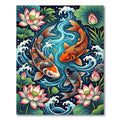 Vibrant Koi Fish and Lotus Water Blossom Rug