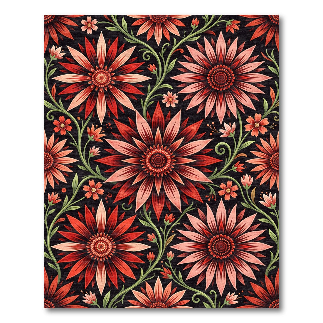 Crimson Coral Floral Vine Art Nouveau Rug
