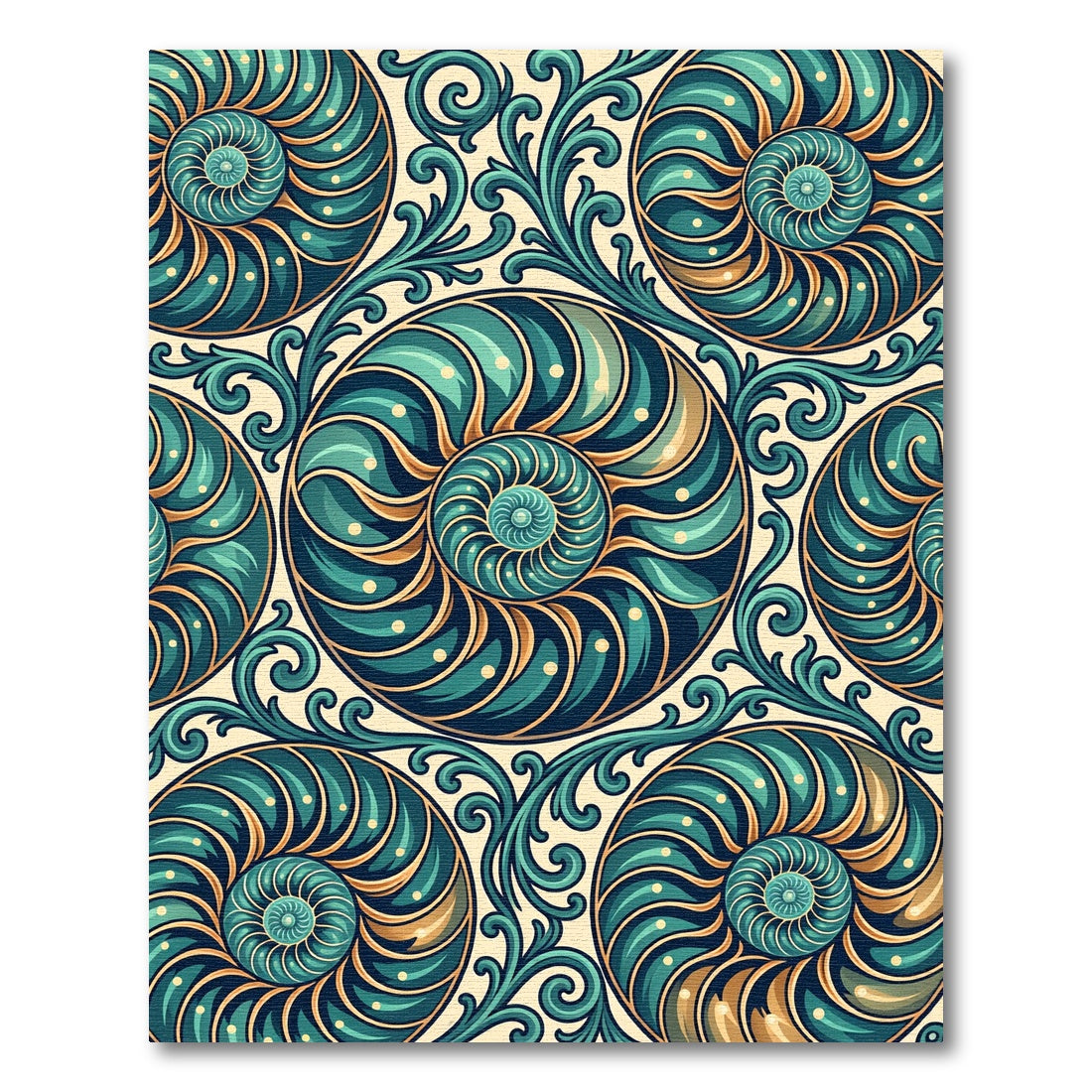 Teal Swirling Nautilus Botanical Decorative Art Rug
