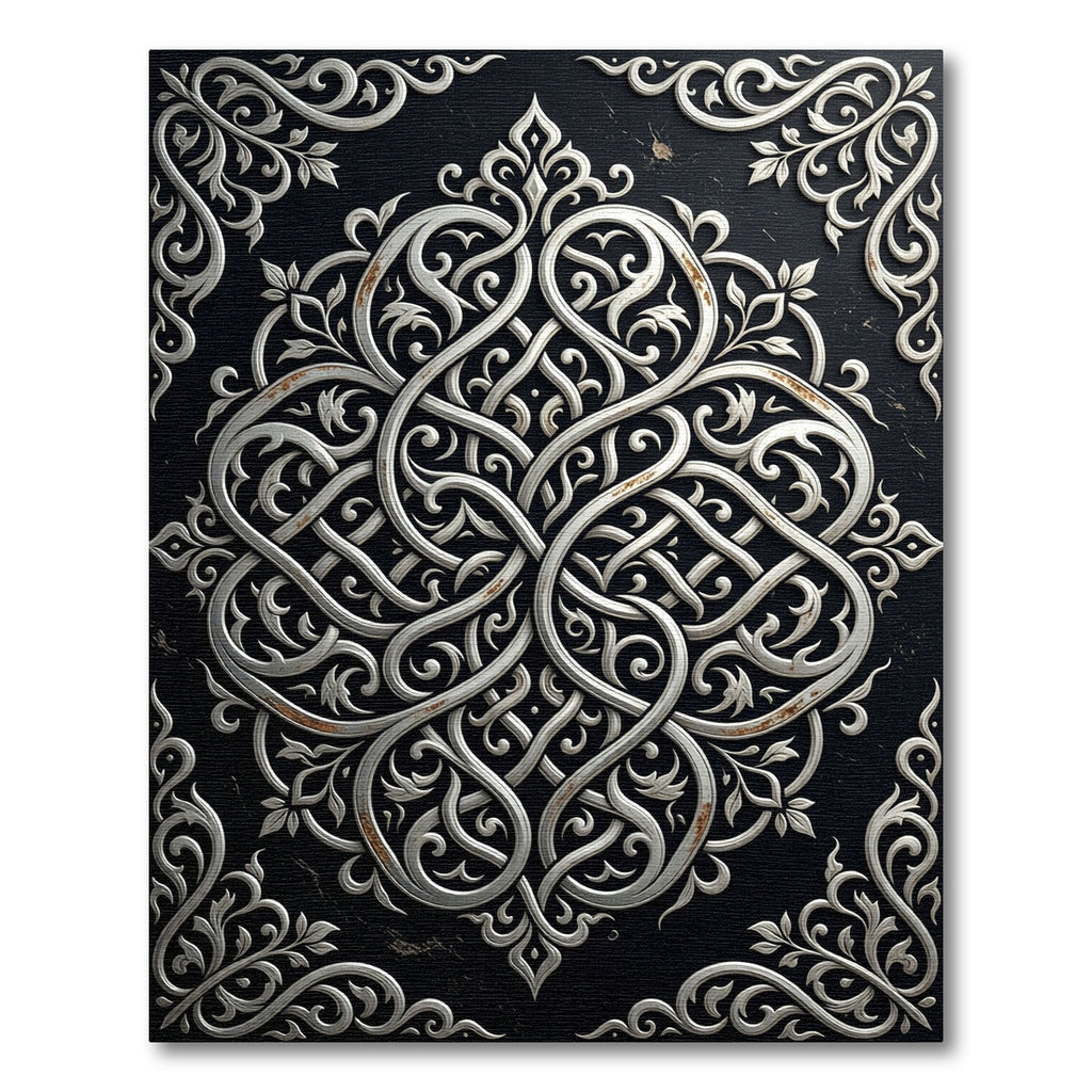Silver Ornate Filigree Swirl Monochromatic Art Rug