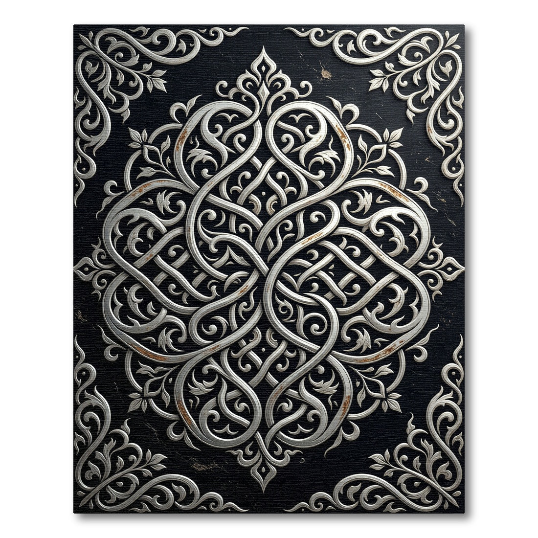 Silver Ornate Filigree Swirl Monochromatic Art Rug