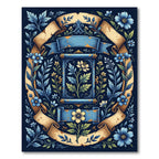 Floral Scroll Navy Golden Botanical Rug