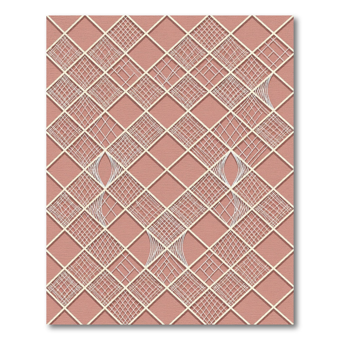 Blush Pink Geometric Lattice Textured Grid Rug