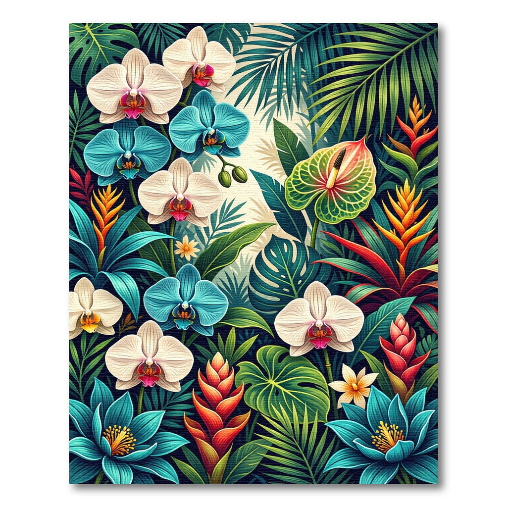 Tropical Orchid Bloom Leaf Collage Rug