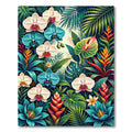 Tropical Orchid Bloom Leaf Collage Rug