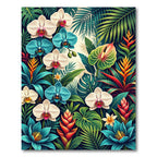 Tropical Orchid Bloom Leaf Collage Rug