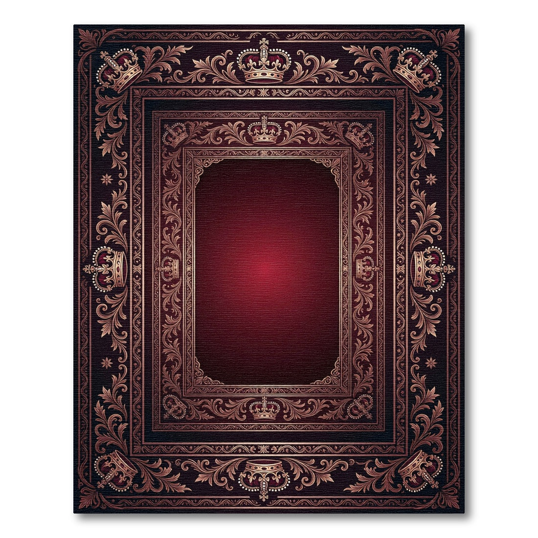 Ornate Royal Crimson Crown Border Rug