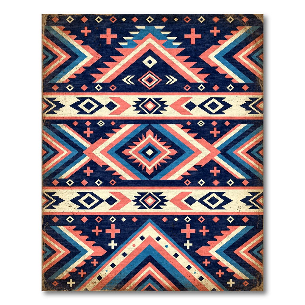Geometric Coral Blue Tribal Stripe Rug