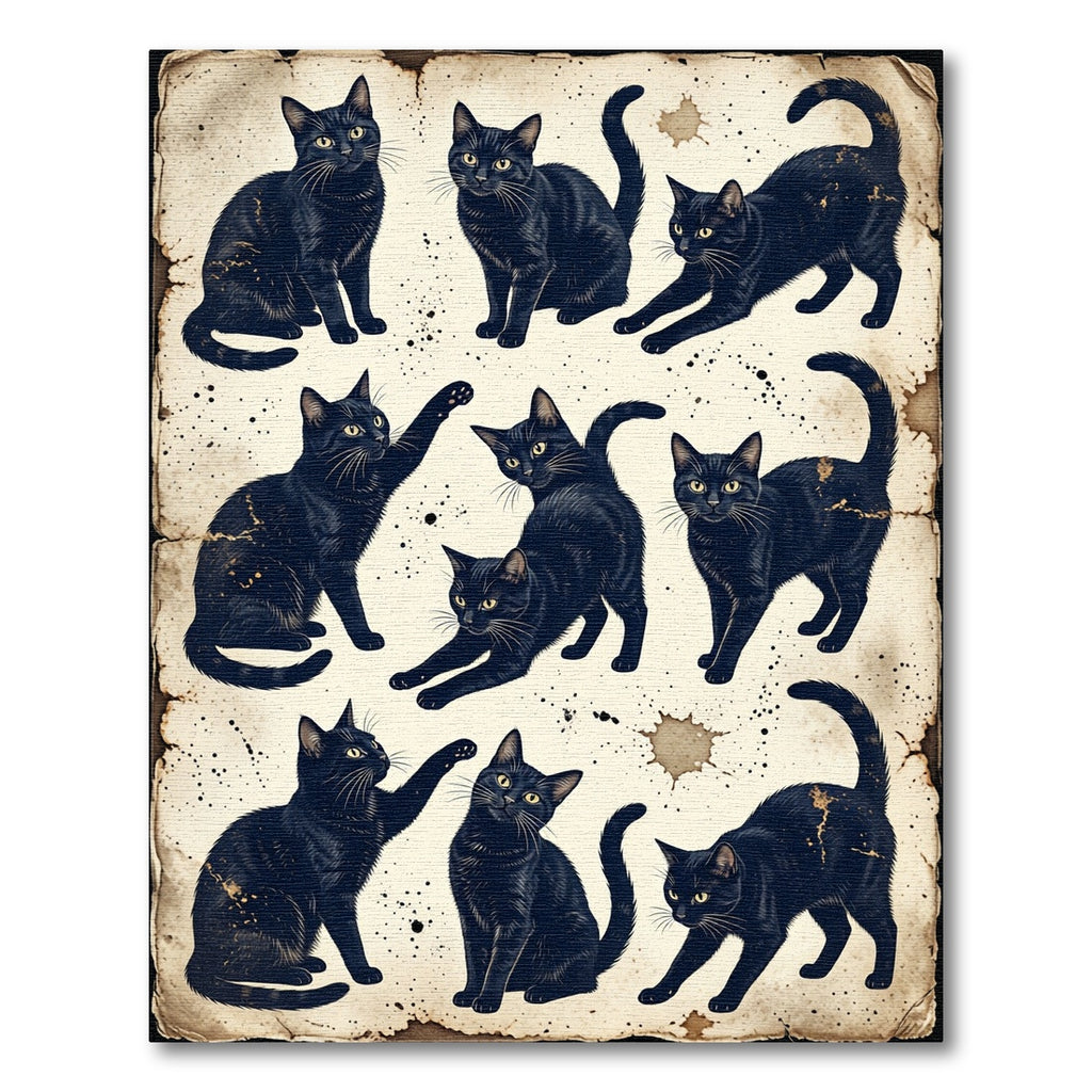 Vintage Black Cat Illustration Sketch Rug