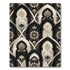 Elegant Black And Cream Arched Floral Rug