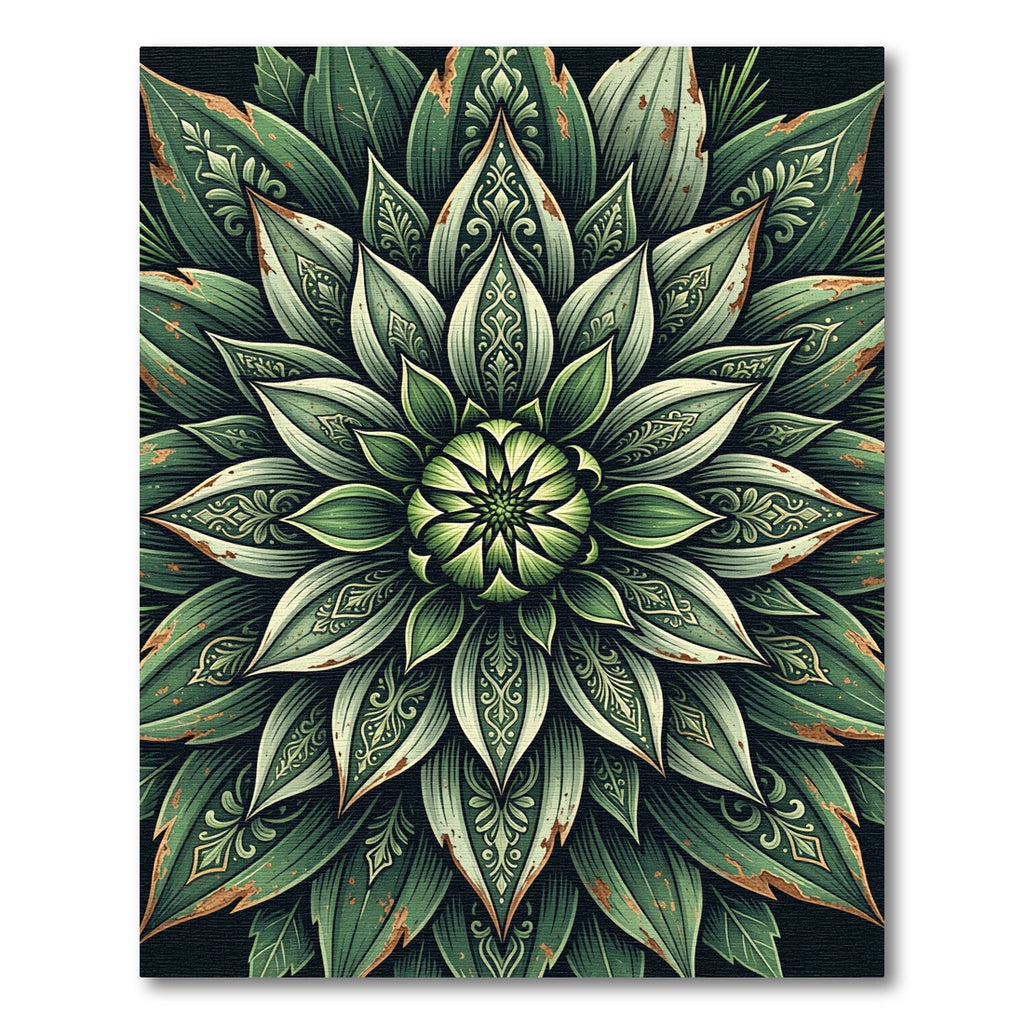 Embroidered Emerald Leaf Botanical Mandala Rug