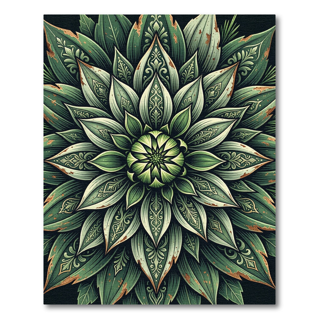 Embroidered Emerald Leaf Botanical Mandala Rug