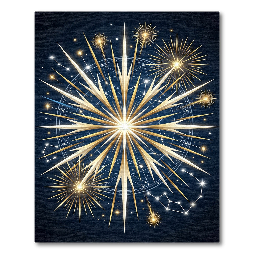 Golden Celestial Starburst Navy Area Rug