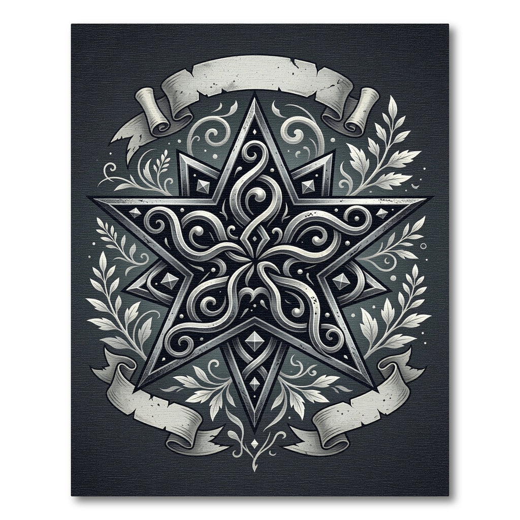 Monochromatic Gothic Star Ornate Scroll Rug