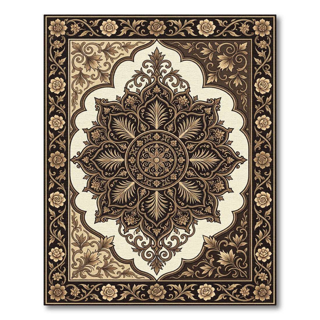 Elegant Sepia Floral Damask Medallion Rug